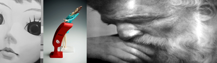 최근 실력을 인정받고 있는 한국 작가들의 작품. 좌로부터 정이완 ‘Model Young girl’, 이환권의 ‘바람부는 날’, 강형구의 ‘생각하는 사람’ 고도갤러리