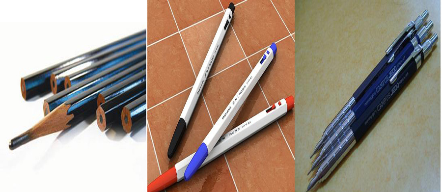 글로 기록을 남기려는 욕구가 날로 증가하면서 실제 글 쓰는 도구의 필요성이 증가하게 됐다. 사진은 좌로부터 연필, 볼펜, 샤프