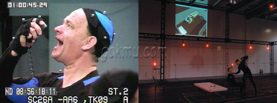 (좌로부터) 애니메이션 “The Polar Express”에서 톰 행크스의 퍼포먼스캡처 장면, 모션 캡쳐를 활용한 영화 촬영 장면 바이콘 코리아 제공