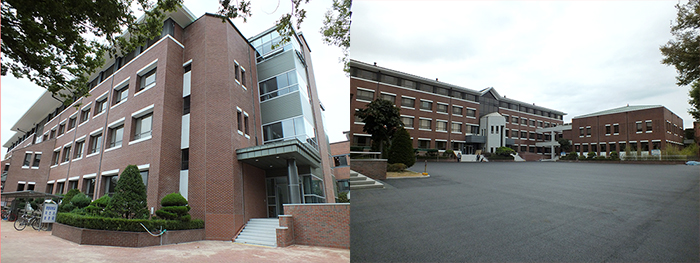 (왼쪽)장애학우를 위한 엘리베이터가 구바우어관 측면에 설치됐다. (오른쪽)구바우어관 주차장 및 도로 개선공사를 마친 모습이다. 박한솔 수습기자, 신주희 수습기자